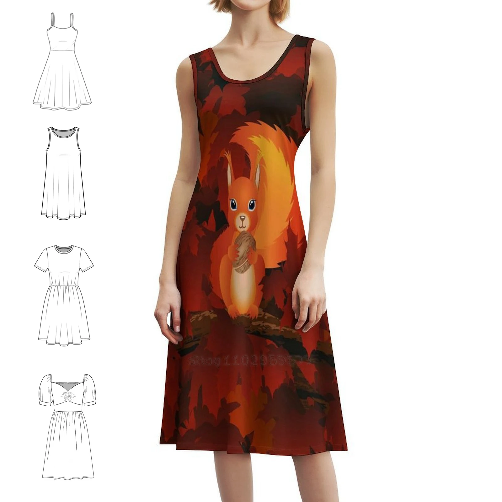 فستان قصير على طراز السنجاب Preppy للنساء على شكل حرف a فضفاض مناسب فستان يوم غير رسمي للخريف والخريف فساتين نسائية لطيفة للهالوين الطبيعي #1