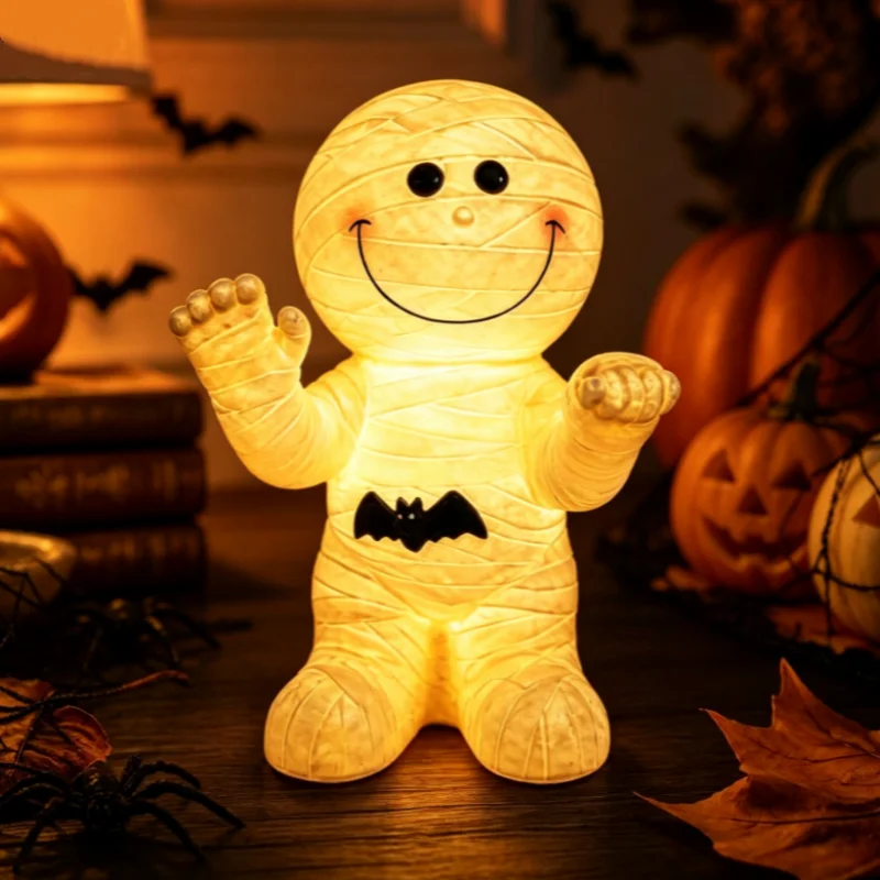 Resin Halloween Crafts Realistic Halloween Decorations Halloween Mummy Statue Resin Figurine Spooky Glowing Led Decor For Indoor