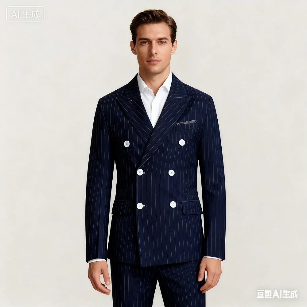 

Men's Formal Blue Striped Tuxedo Blazer Wedding Suit Jacket Slim Fit Business Smoking Fashion Casual Outerwear for Groom