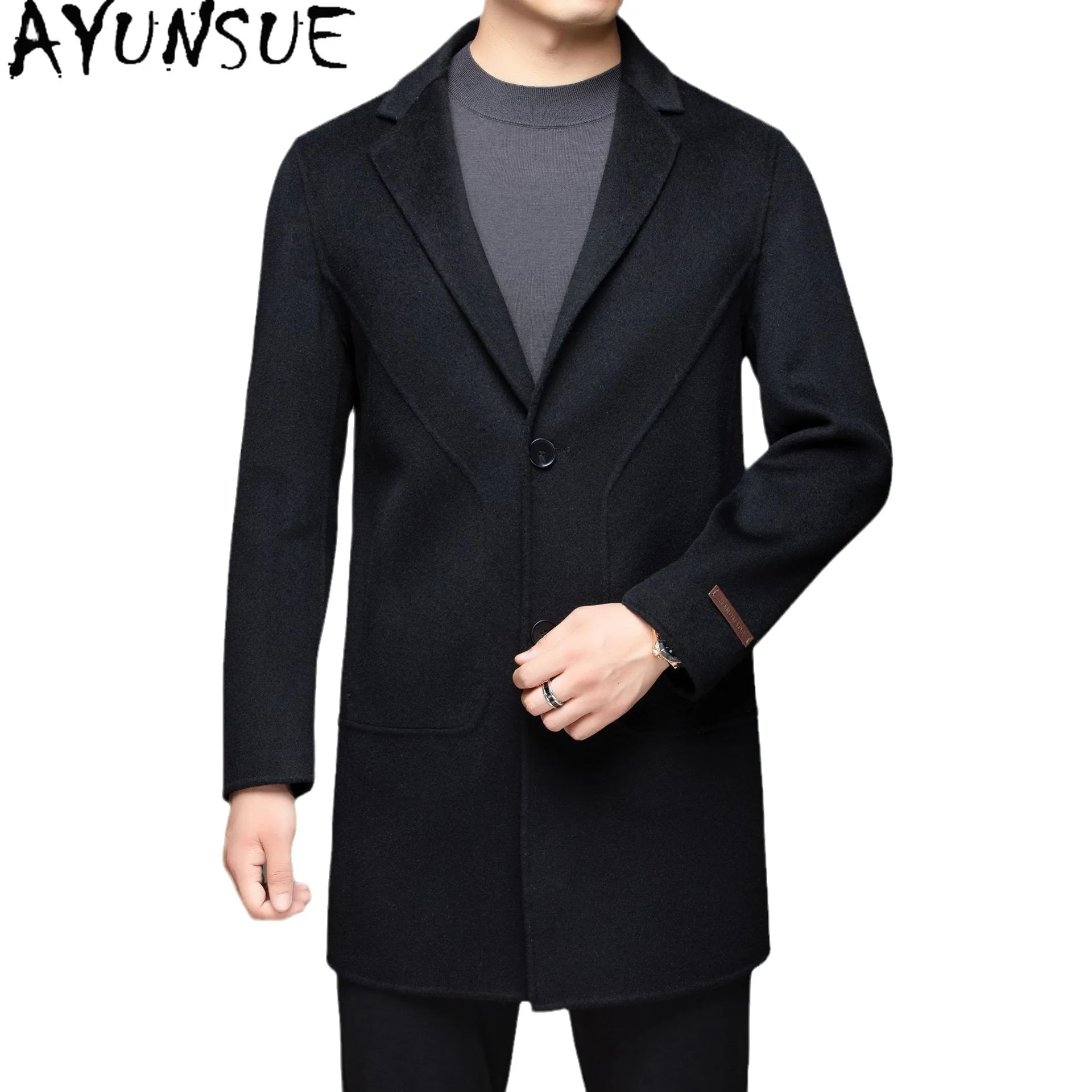 

AYUNSUE куртка из 100% шерсти, мужская зимняя одежда, деловое повседневное мужское пальто, двусторонние шерстяные плащи, свободный крой Пальто Зимнее