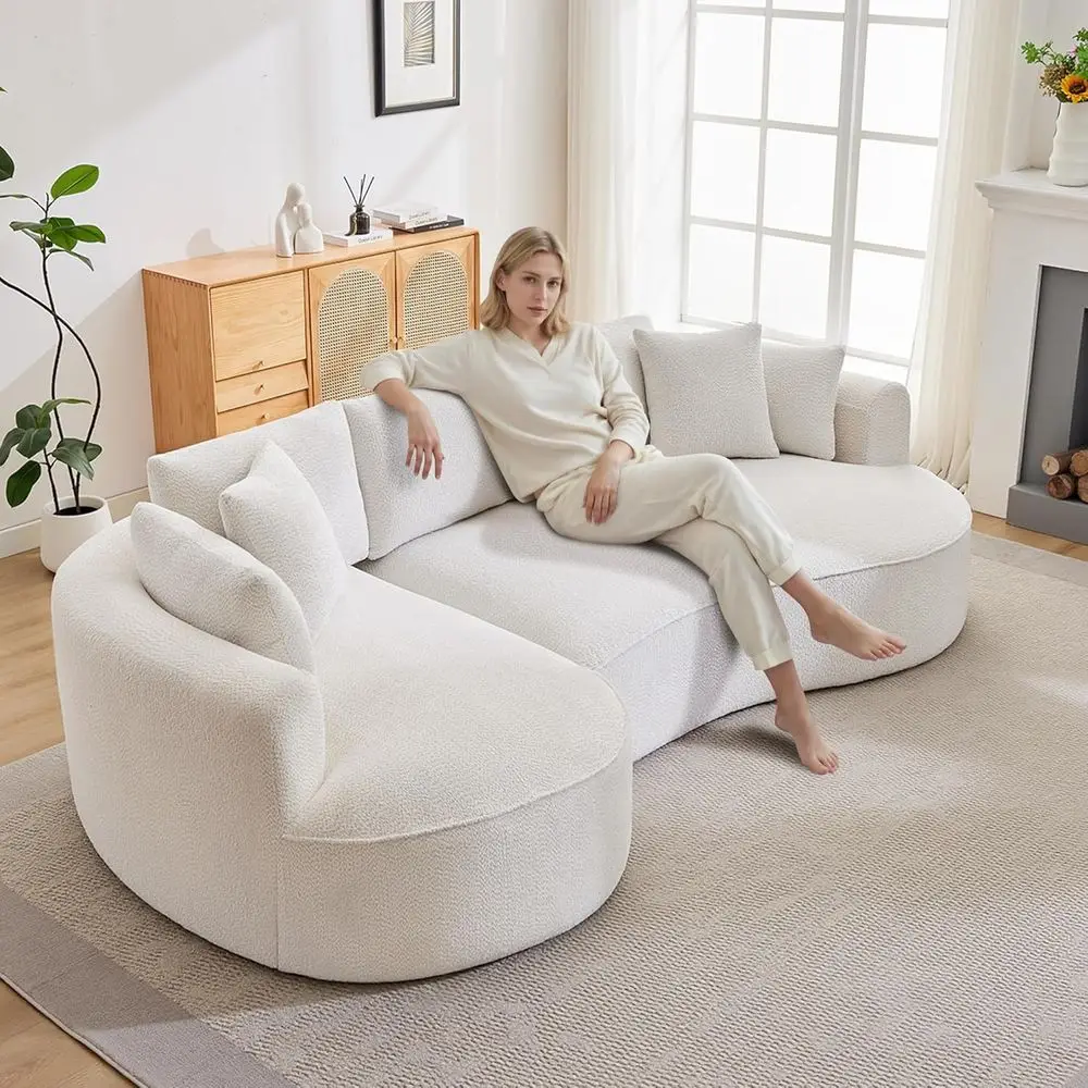 

Luxury Oversized Curved Sectional Sofa with 7 Pillows, L-Shape Deep Seating, Memory Foam, Ready to Use, Chenille White