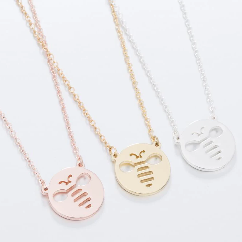 Origami Stainless Steel Cute Bee Pendant Necklace Women Simple Fashion Animal Jewelry Girl New Year Lovely Charm Necklaces Gift