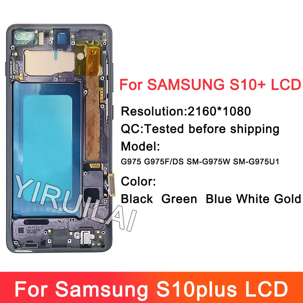 Testowany 6.4-calowy wyświetlacz LCD do SAMSUNG S10 Plus S10 + G975 G975F Wymiana zespołu Digitizer z ekranem dotykowym