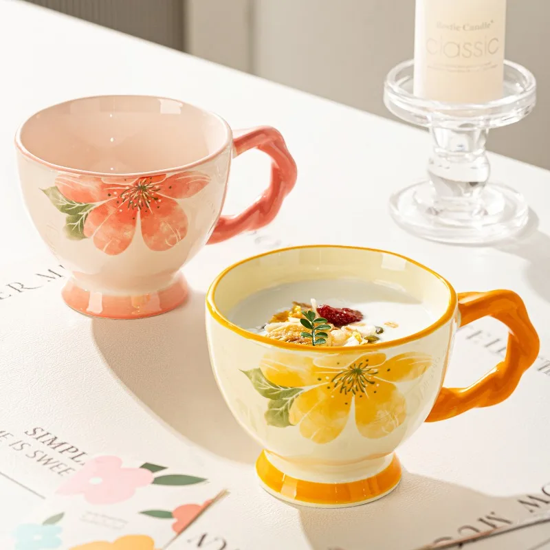 Ceramic Coffee Cup Exquisite Ladies Mug Afternoon Tea and Herbal Tea Coffee Cup Large-capacity Breakfast Milk Mug for Home Use