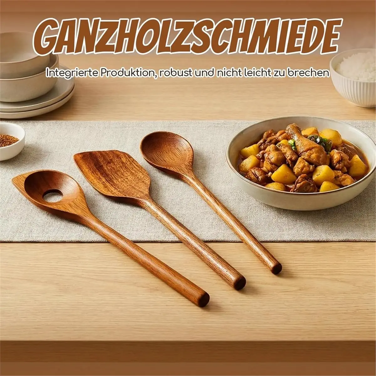 Oct Sale Wooden Cooking Spoons, Set of 3 Wooden Cooking Spoons, Kitchen Utensils, Wood, Durable, for Different Cooking