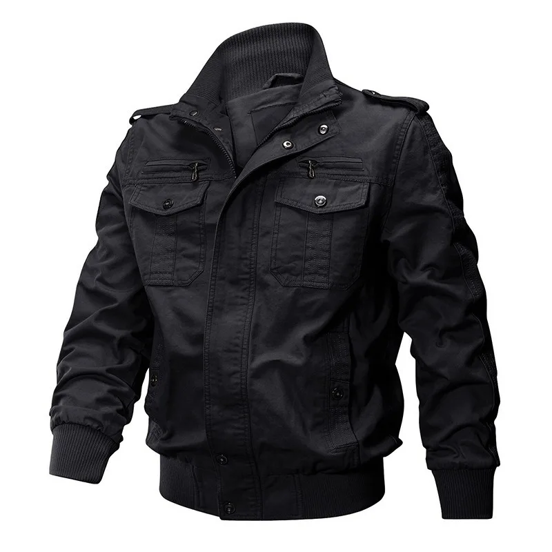 KIDWHXR Herbstjacke für Herren, Camouflage-Muster, Stehkragen, Cargo-Mantel, locker geschnitten, mit Taschen, lange Ärmel, Herren-Outdoor-Freizeitjacke – Detail 4