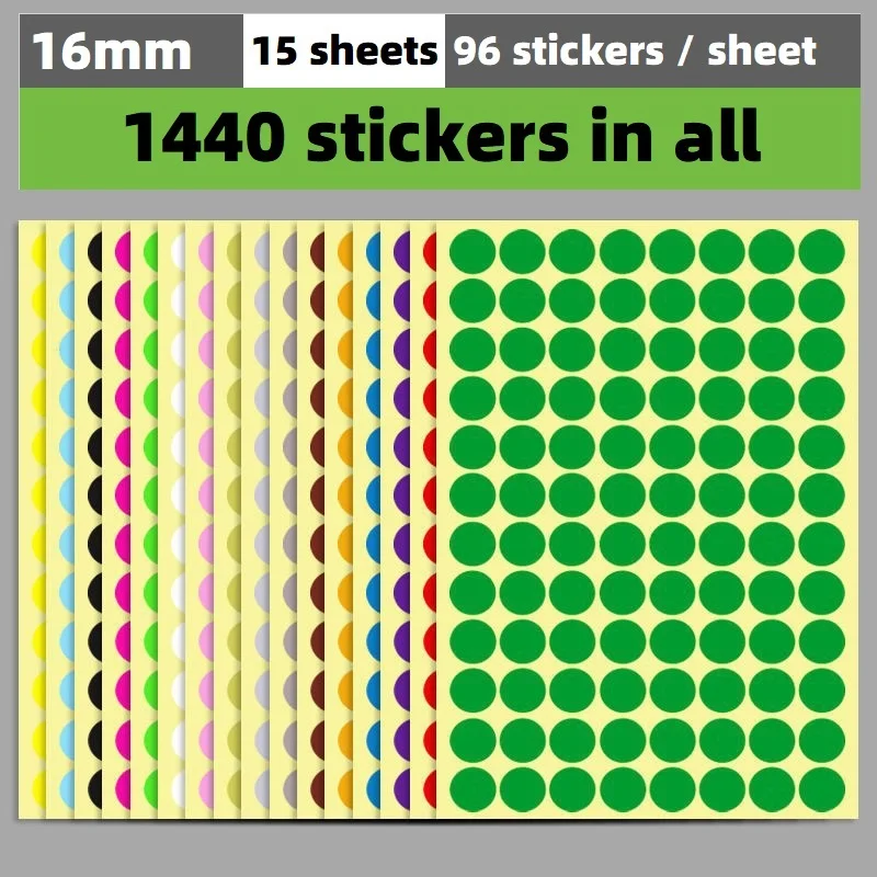 16mm Colorful Round Paper Self Adhesive Code Sticker Printable Self Adhesive Sticky Labels