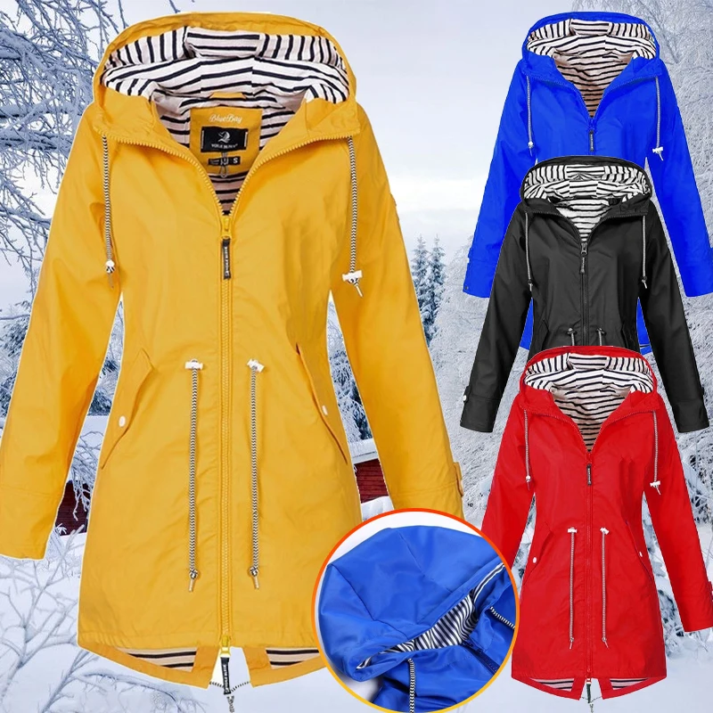 

Women Fashhion Casual Solid Color Long Coat Zipper Jacket Solid Color Ladies Outdoor Mountaineering Lightweight