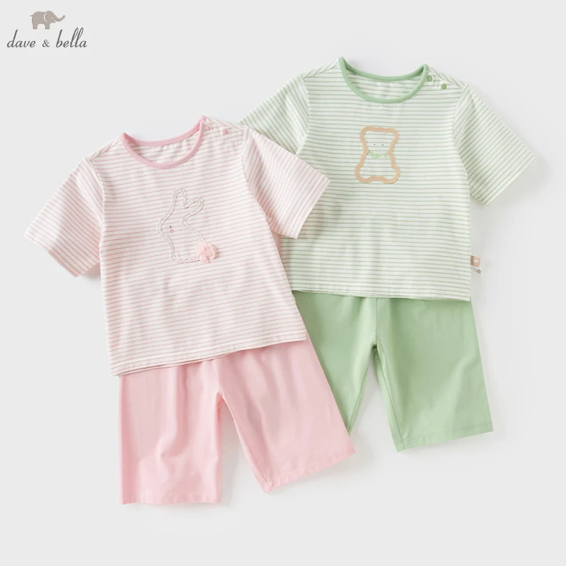 Dave Bella Two-Piece Pajamas Set for Boys Girls Summer Home Suits Short Sleeve Shorts Pijamas Children Clothes Suits DB2251723