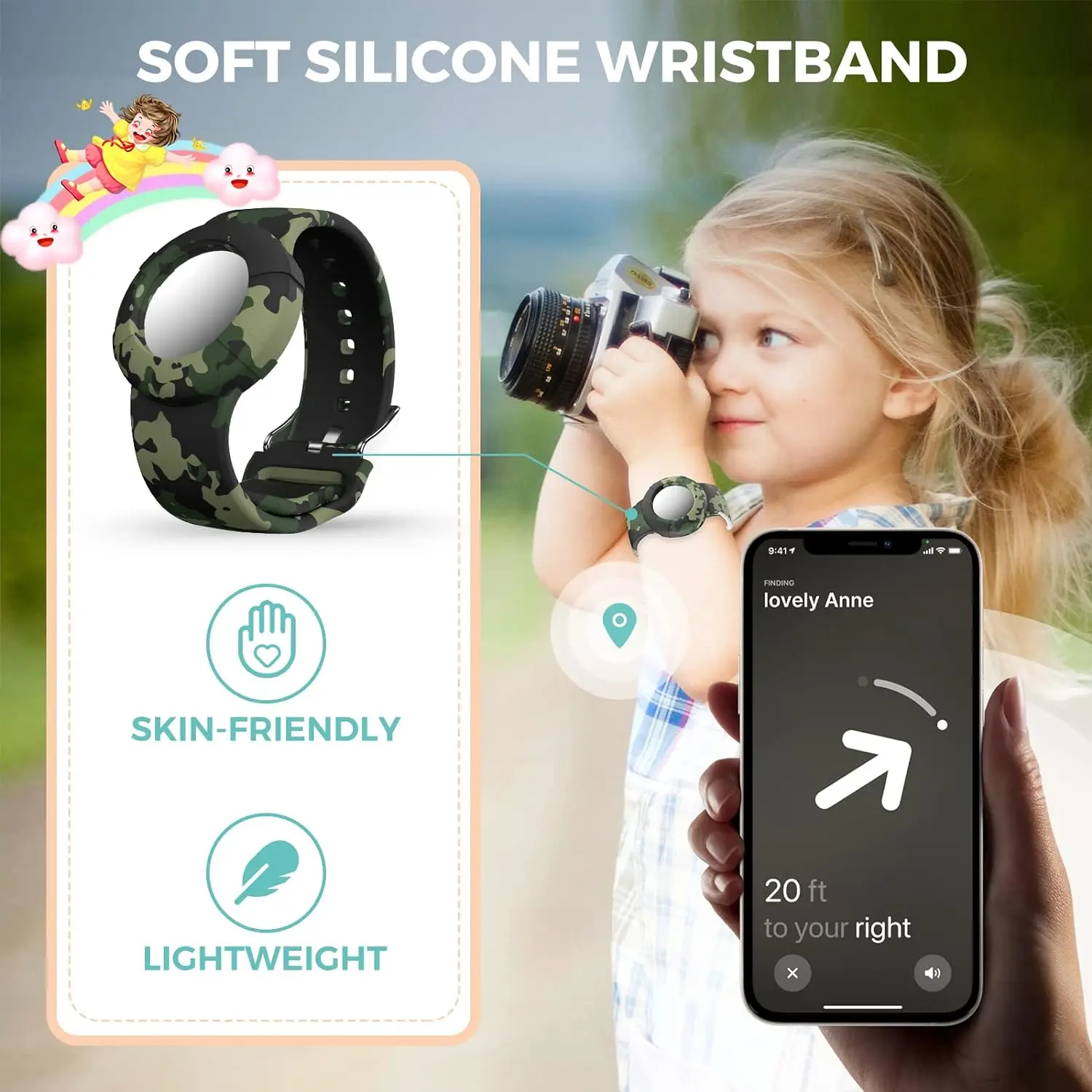 Air tag Wristband Kids - Soft Silicone Air tag Bracelet for Kids - Lightweight GPS Tracker Holder Compatible with Apple