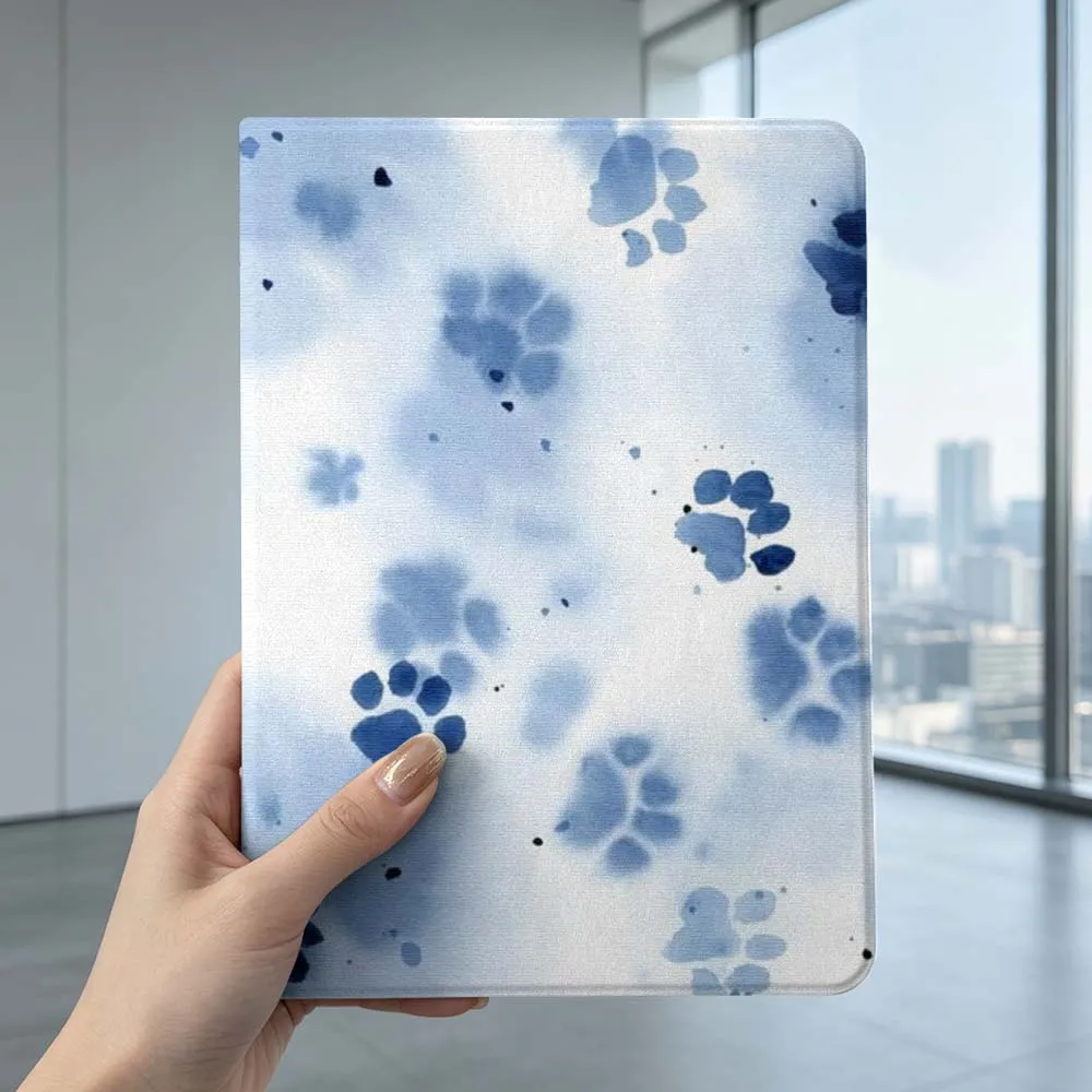 Cute Blue Footprints For Xiaomi Poco Redmi Pad 8 2 4 C1 6 6S 7 7S SE 9.7 14 11 11.2 12.1 12.5 Inch Tablet Case Pen Tray