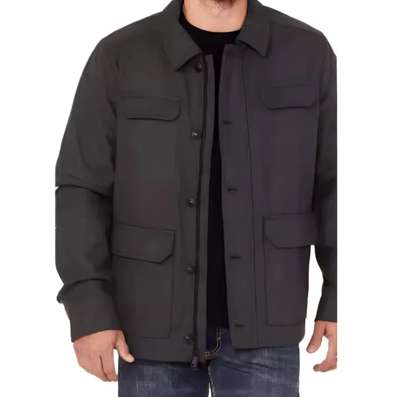 Men's American Jacket Foreign Trade Multi-pocket Single-breasted Spring and Autumn Top Black Men's Tooling Jacket