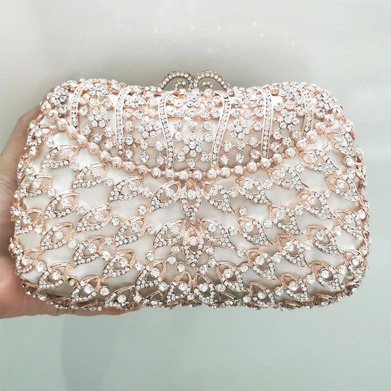 

White Clear Rhinestone Evening Bag Diamond Pink Wedding Clutch Hollow Out Women Crystal Handbag Luxury Lady Lipstick Minaudiere