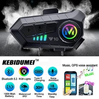 Casque de moto V5.3 avec écouteurs Bluetooth, commande vocale, appel mains libres sans fil, écouteurs IPx6 1000mah avec lumière ambiante 1
