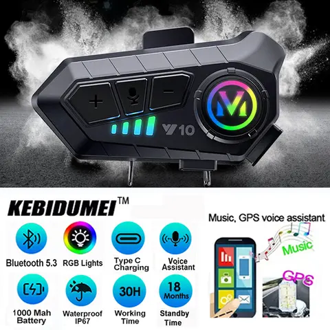 V5.3 Motorcycle Helmet Headset Bluetooth Headset Voice Control Wireless Handsfree Call  Earphone IPx6 1000mah with Ambient Light