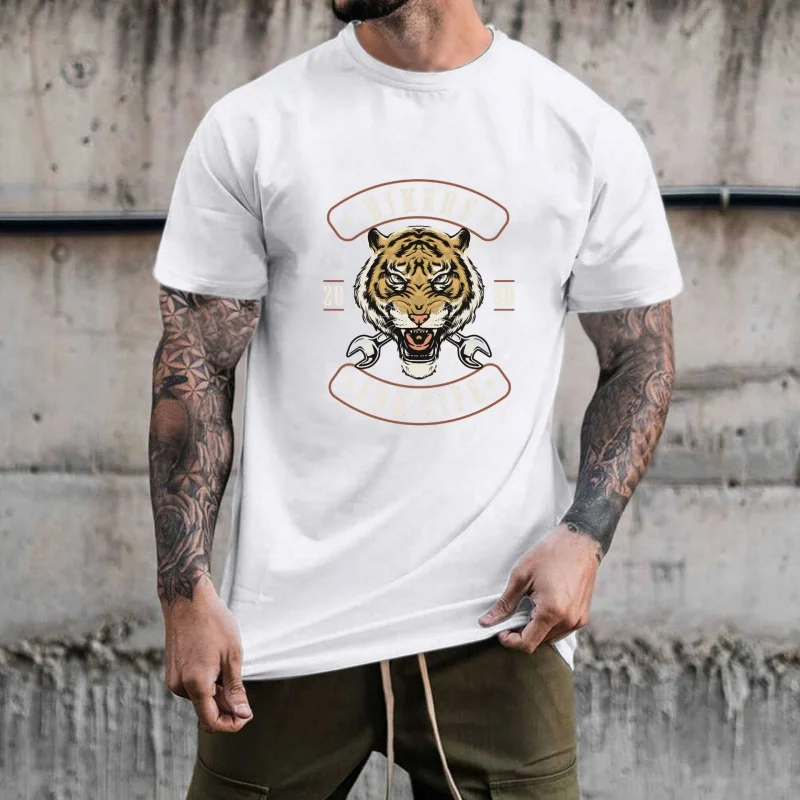 Vintage Tiger & Wrench Graphic Heat Transfer White Ink Iron - on Patch, Suitable for T - Shirts, Canvas Bags, Casual/Daily &
