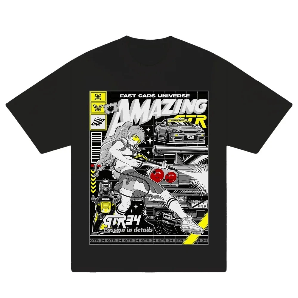 

2025 New Trendy Print Top T-shirt Light Luxury Casual Loose Cotton Men's and Women's Tops