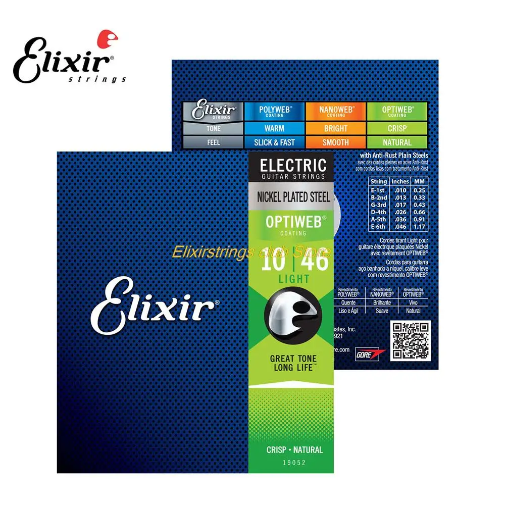 Elixir 19052 10-46 guitarra eléctrica cuerdas niqueladas OPTIWEB laminado 80/20 bronce excelente sonido accesorios de guitarra