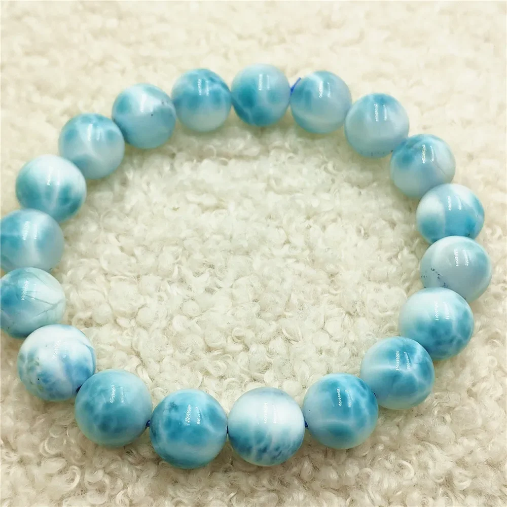 

Natural Blue Larimar Round Beads Bracelet Jewelry Women Men 10mm Pattern Larimar Water Pattern Gemstone Rare AAAAAA