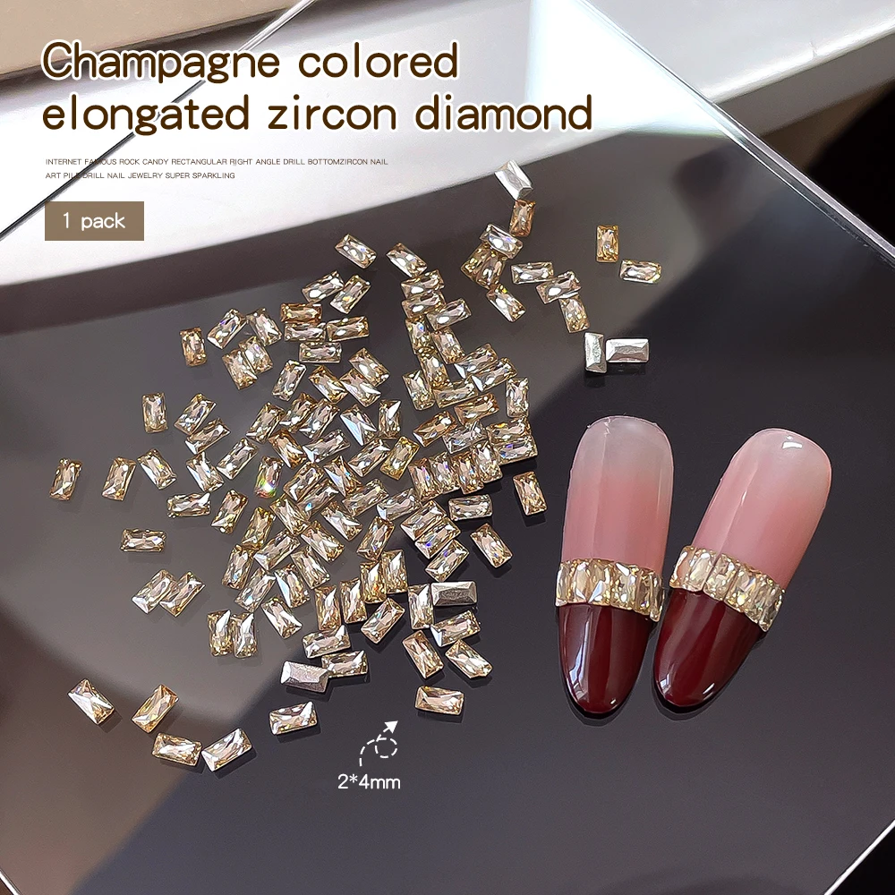 KANIU 50/100 Stück 5A 2*4mm 1,5*3mm Champagner Weiß Transparent Flache Rückseite Baguette-Strass Rechteckige Zirkonia Nagel-Charms – Detail 9