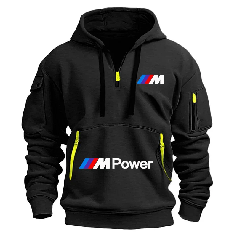 BMW 2024 High Quality Cotton Dropped Shoulder Hooded Sweatshirt Men's Women's plus Size Loose Pullover Fashion Sweatshirt