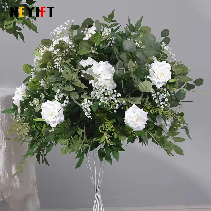 الورد الأبيض الخضرة زهرة اصطناعية الكرة أوراق النباتات الخضراء ترتيب الزفاف الجدول محور الأزهار الكرة مأدبة الدعامة الطرف #4