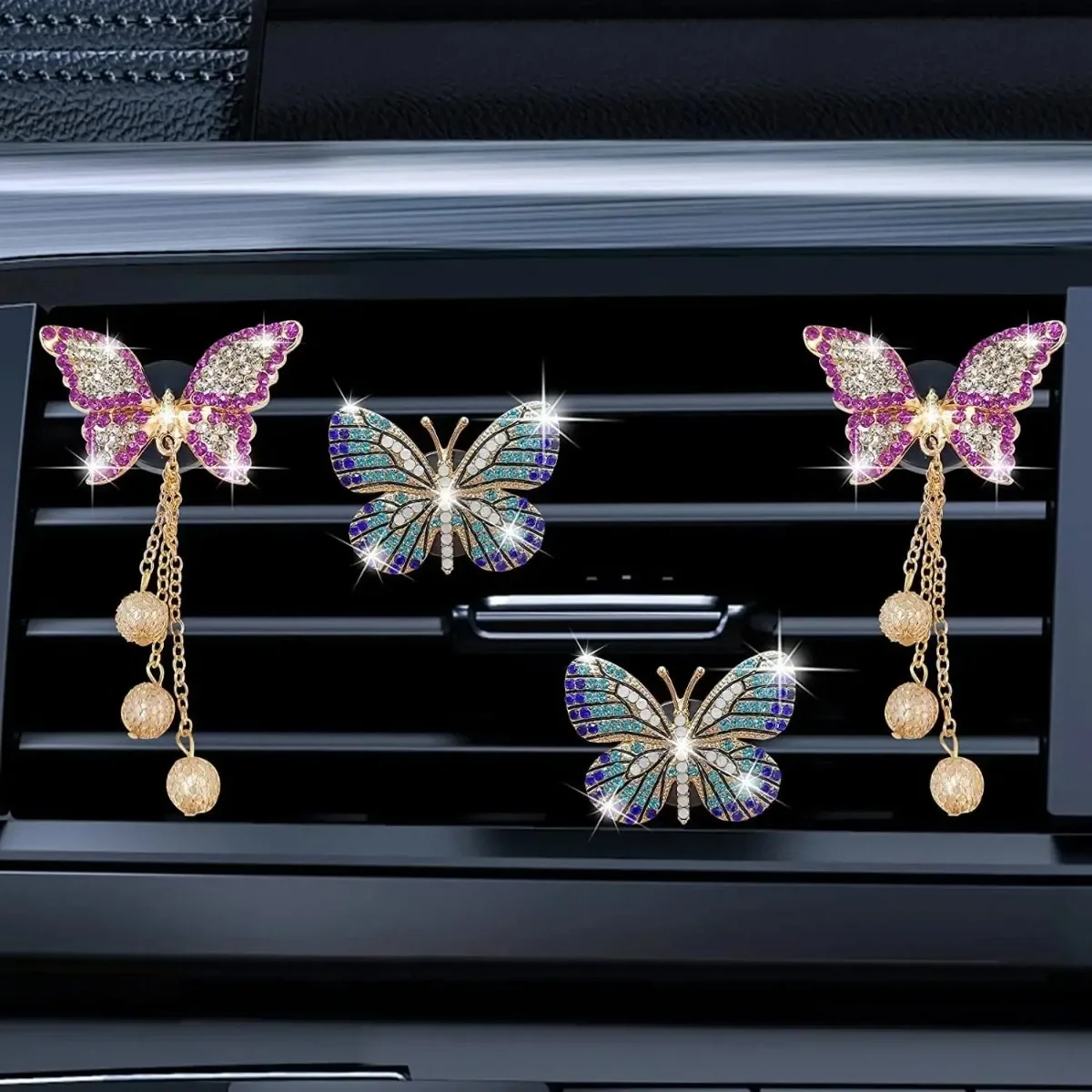 

Clear Butterfly Vent Clips - 4-Piece Car Air Freshener with Elegant Crystal Decor Design