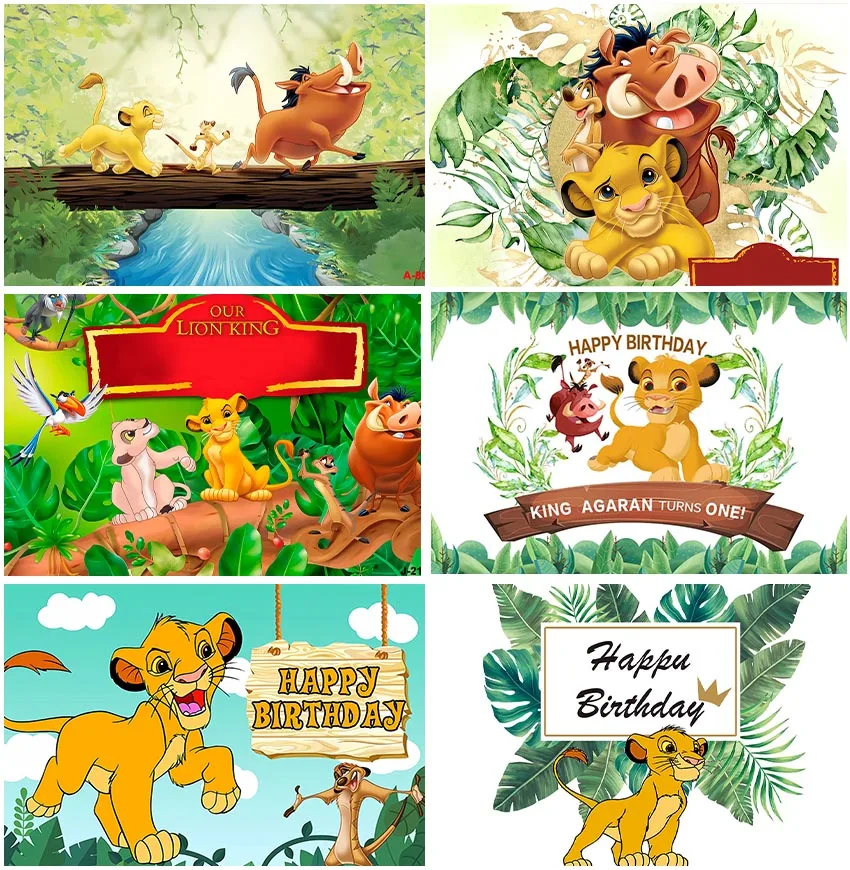 新生児のためのライオンキングシンバの背景、カスタムフォトデコレーション、スタジオバナー、男の子、子供の誕生日パーティーのための森のジャングル