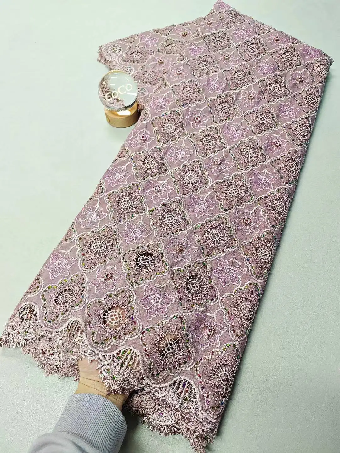 

2025 Nigerian Sequins Tulle High-Quality Lace Fabric Embroidery African Net Cloth for Prom Dresses Beads 5 Yards XL131