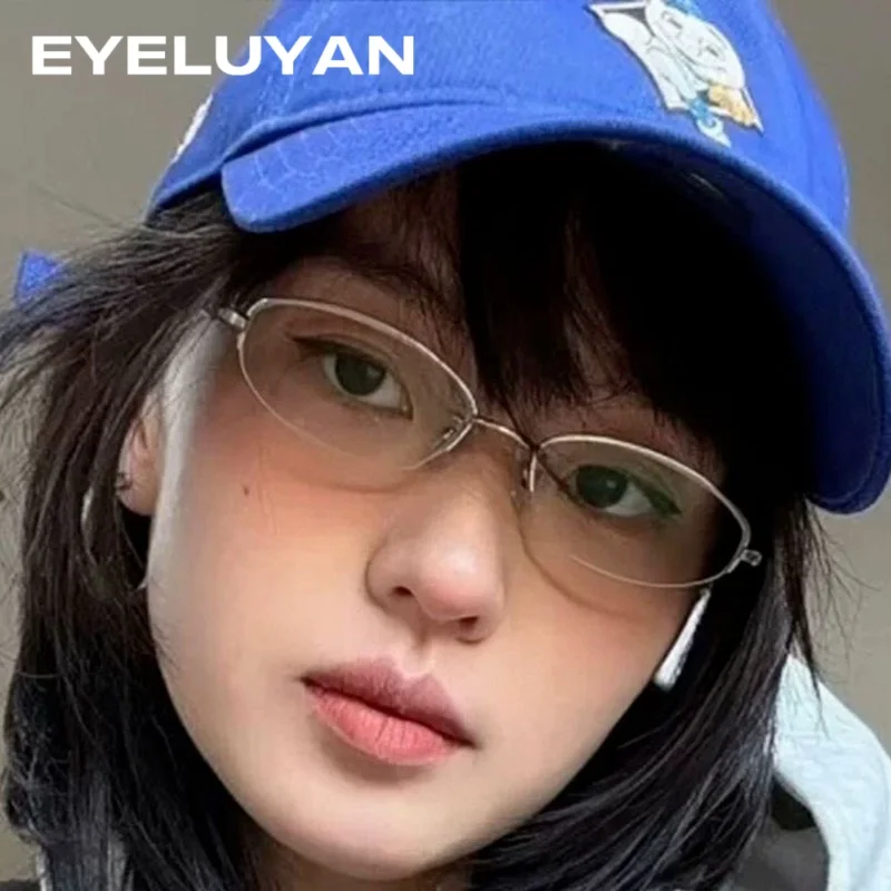 

EYELUYAN Luxur Titanium Semi-Rimless Glasses Frame For Women Fashion Lightweight Optical Lady Myopia Goggles Frames