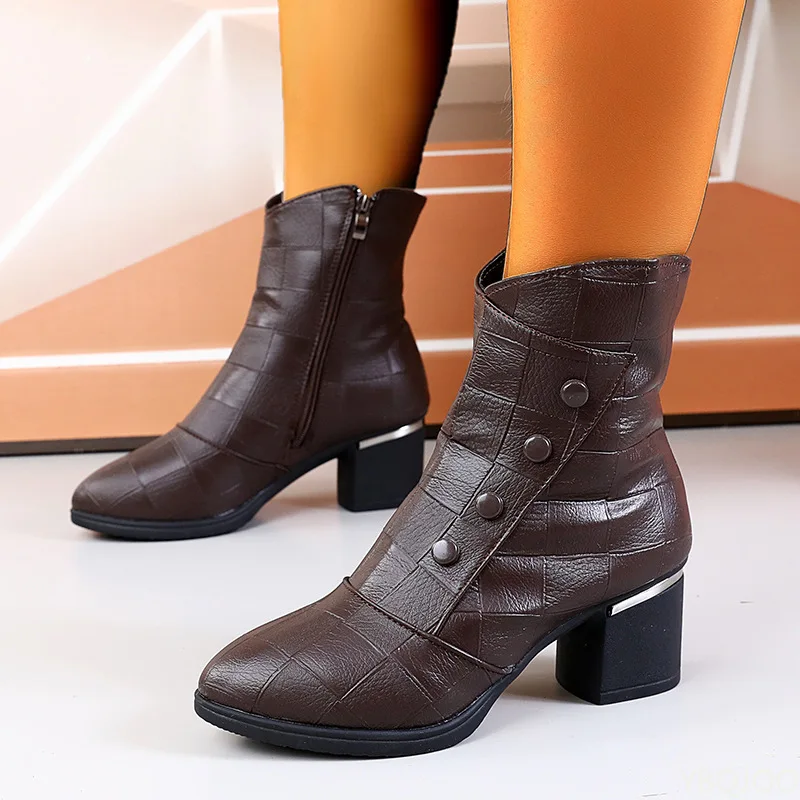 Elegante, minimalistische kurze Stiefel für Damen, Herbst und Winter, modisch, vielseitig, mittelhohe Damenschuhe mit weichen Sohlen, mittelhohe Stiefel