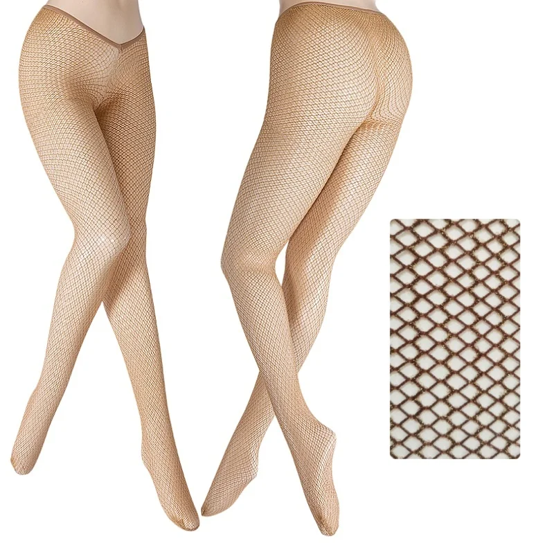 V-cut Waist Sparkly Fishnet Pantyhose M XL Extra Large Stretchy Performance Stage Tights Women Summer Sexy Breathable Hosiery
