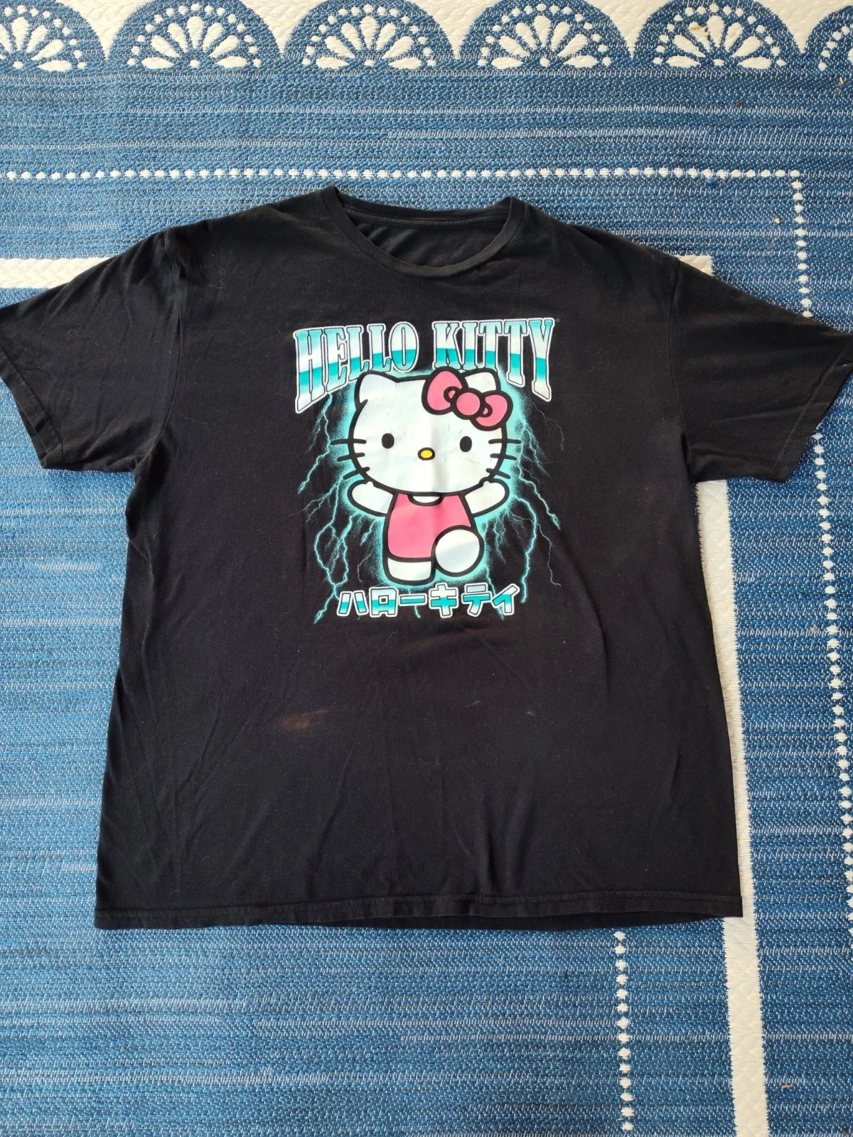 Hello Kitty Sanrio Unisex Adults Lightning Print Crewneck Black T-Shirt Women Men Kids Casual Short Sleeve Anime Tee Top