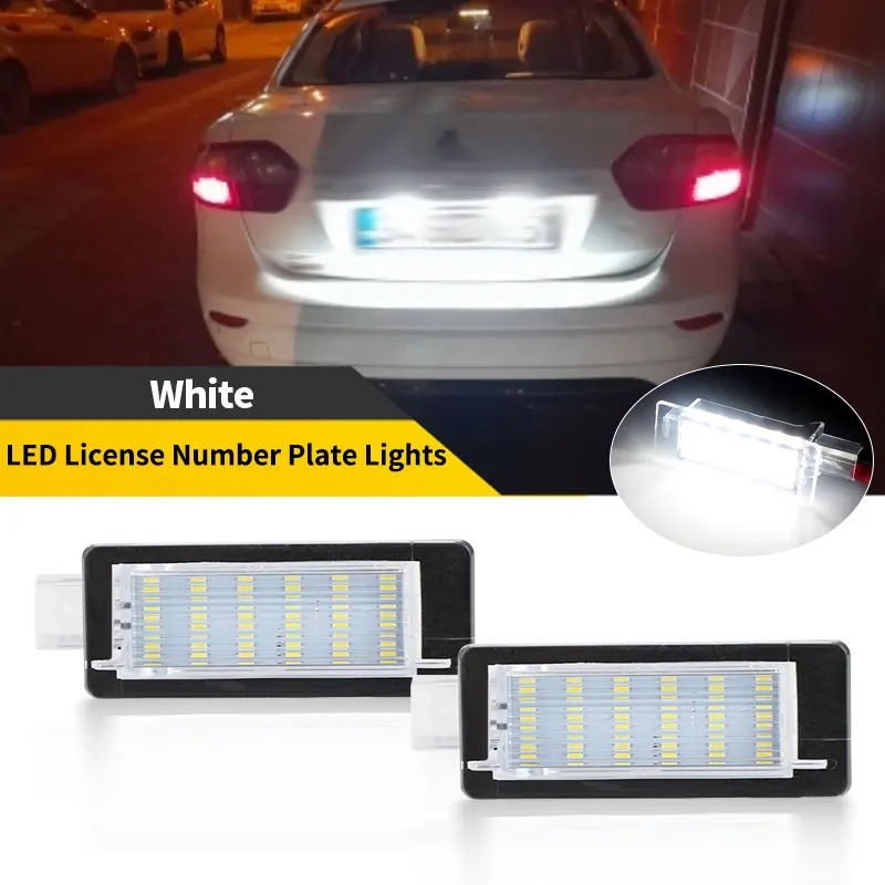 2PCS 12V White Rear License Plate LED Lights  For Laguna II Grandtour KG0/1 III BT0/1 KT0/1 Latitude Megane Grand Scenic Twingo