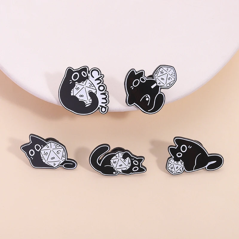 Cute And Fun Black Cat Multi Sided Dice Enamel Pin Virtual World Adventurer TRPG Game Brooch Lapel Badge RPG Jewelry Fans Gifts