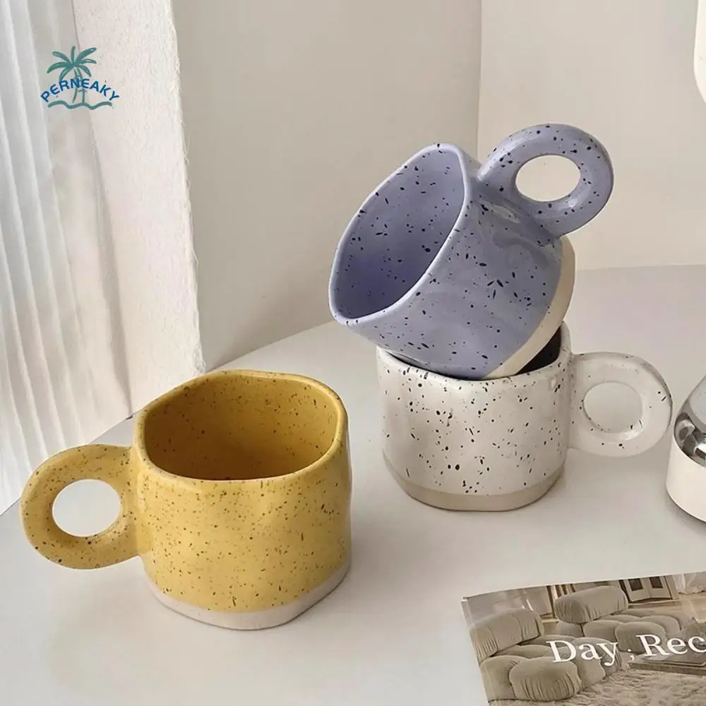 

Household Ceramic Coffee Mug Splash Ink Design Simple Style Tea Cup Ring Handle 250ML Water Cup Afternoon Tea