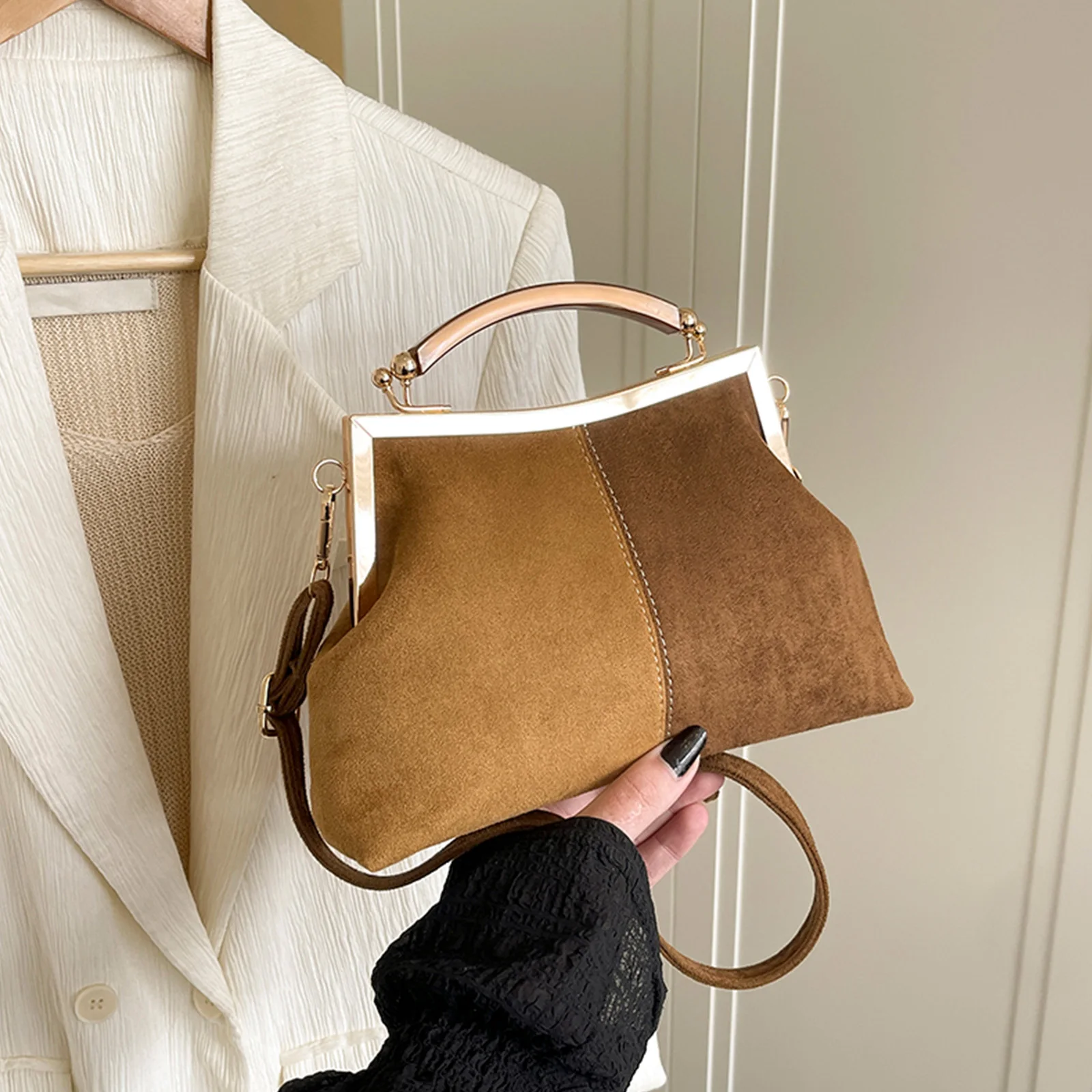 

Faux Suede Crossbody Purse Solid Color Lightweight Retro Evening Bag for Women Daily Use and Special Occasion