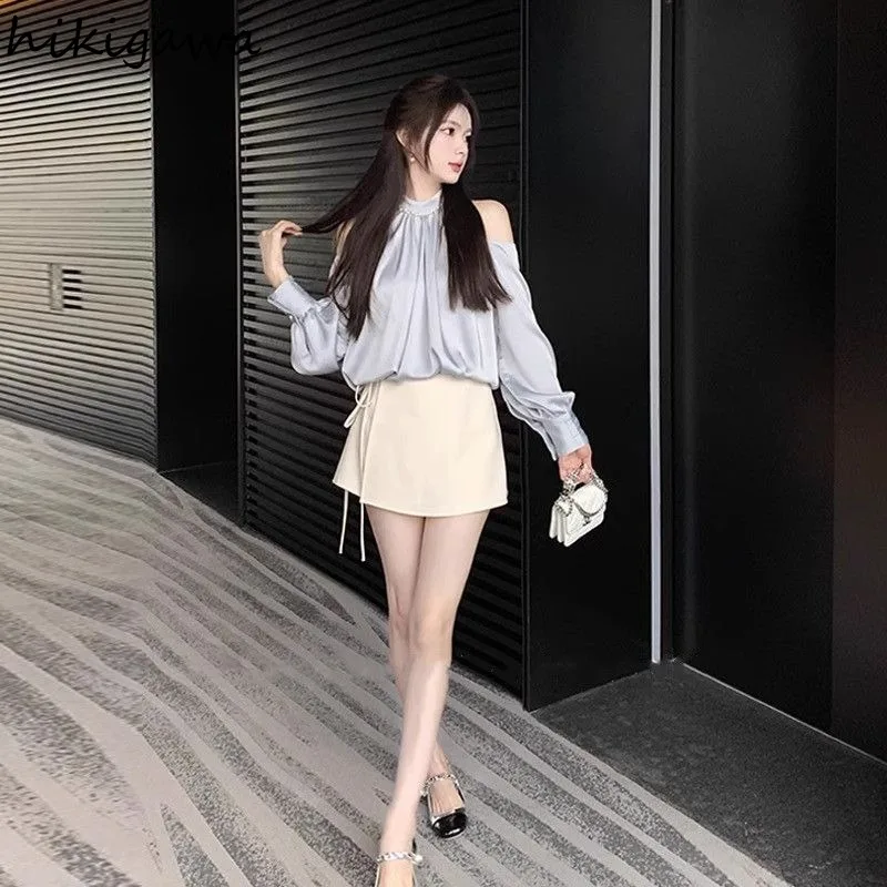 2024 Blusas Mujer De Moda Sweet Blouse for Women O-neck Long Sleeve Off Shoulder Summer Tops Temperament Fashion Shirts Blouses