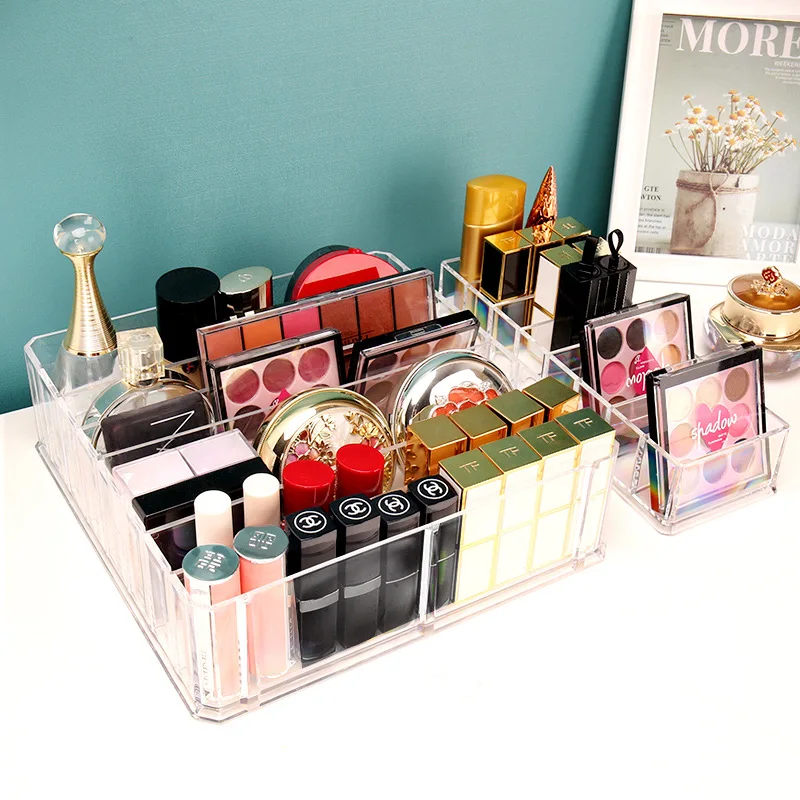 Large Capacity Makeup Organizer: Fits Eyeshadow Palette, Lipsticks, Powders, Blushes and Skincare Products in Clear Acrylic Box