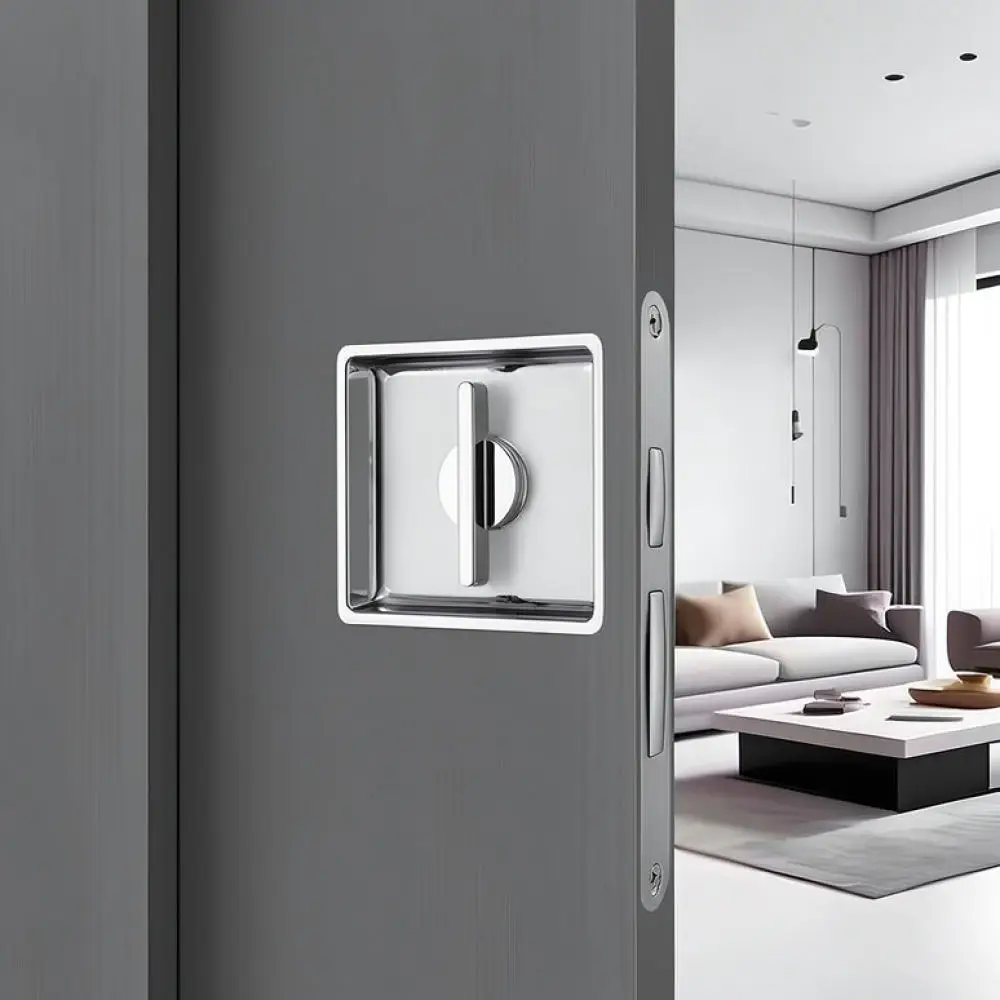 Hidden Sliding Door Lock Pocket Hardware Security Latch Zinc Alloy Privacy Handle Rectangular Flush Lock For Bathroom Bedroom