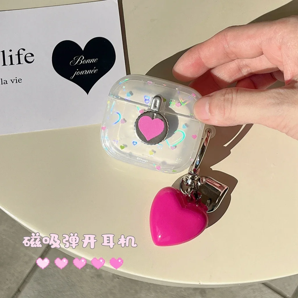 Illusory Color Love Heart Pendant Magnetic Bounce Open Switch Case Cover For AirPods 1 2 3  AirPods Pro Pro 2