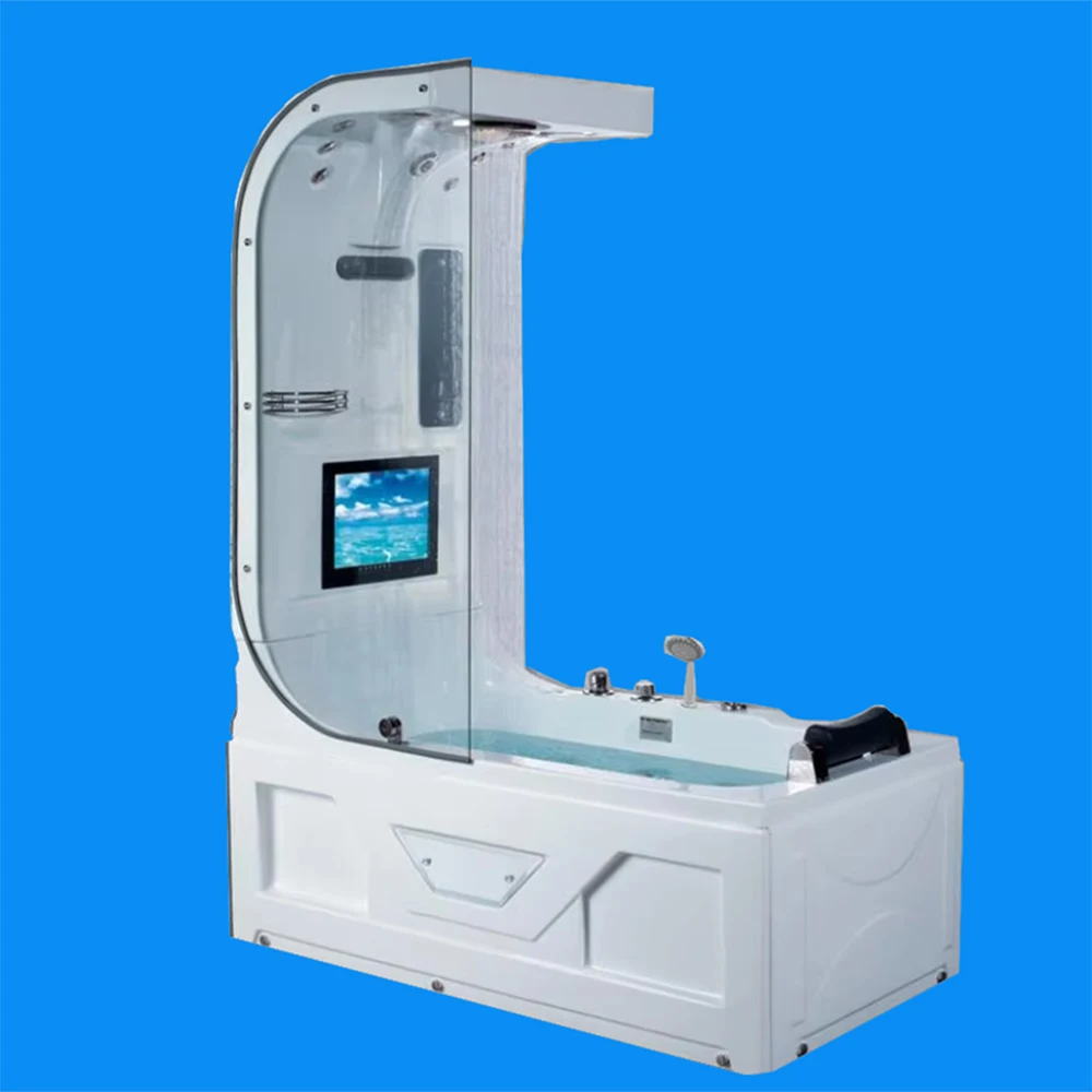 62.9 Inch Whirlpool Bathtub Hydromassage Combined Shower Tub Left Right Skirt Option TV Surfing Whirlpool Bathtub RS013B