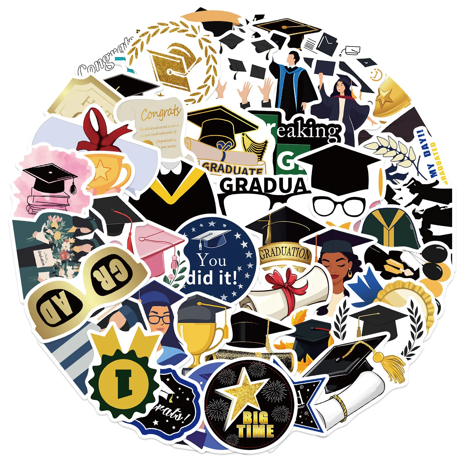 

10/50PCS Cartoon Graduation Season Celebrate Graduation Sticker Graffiti Decal Kids Toy DIY Desk Phone Case Skateboard Helmet