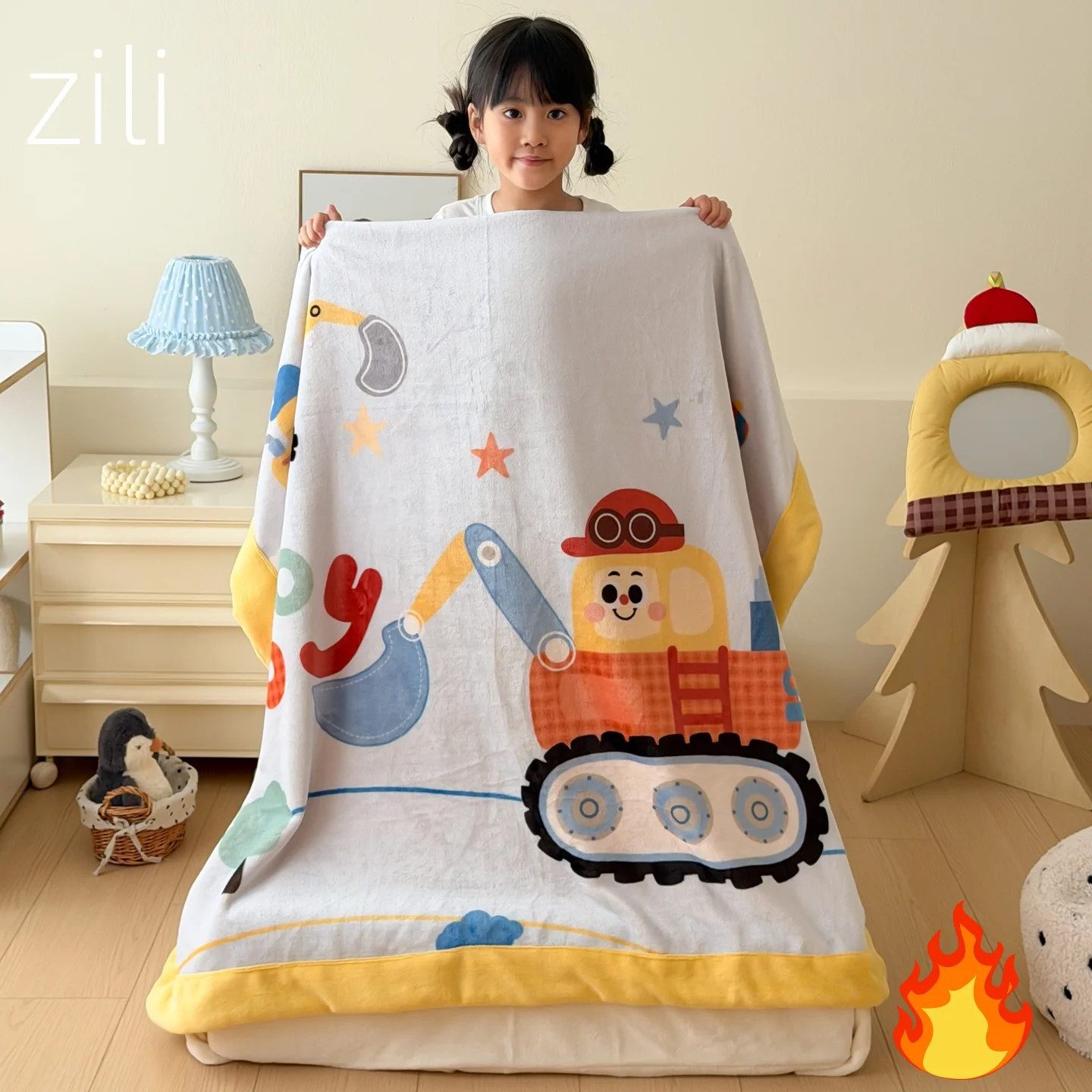 Thickened Flannel Blanket Children's Engineering Vehicle Office Air Conditioner Cover Warm Casual Shoulder Wrap Blanket Gift