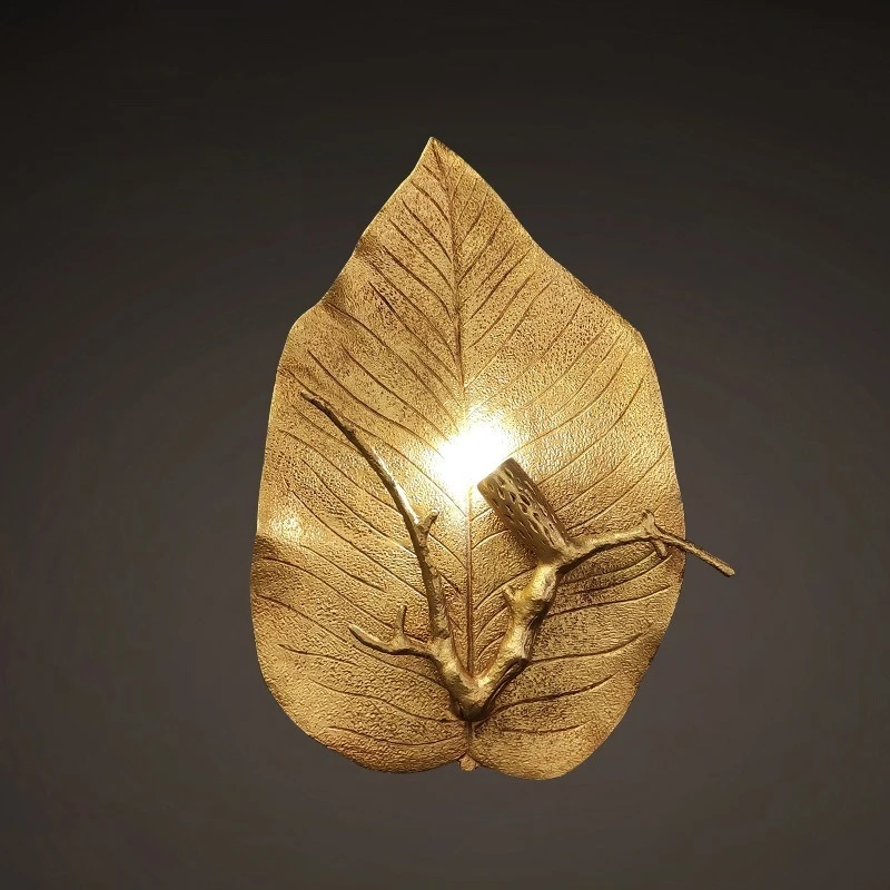 New all-copper light luxury wall lamp French retro leaf bedroom bedside TV background wall aisle corridor entrance light