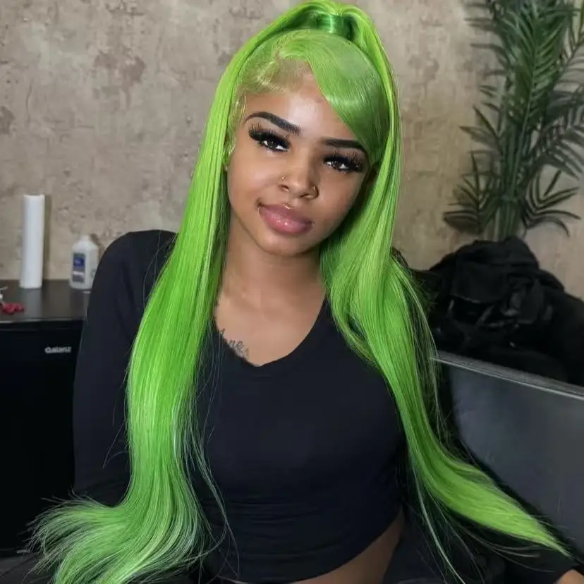 

34 inches green Lace Frontal Wigs human hair 13x4 13x6 Transparent Lace body wave 200% Black women Natural Human Hair wigs
