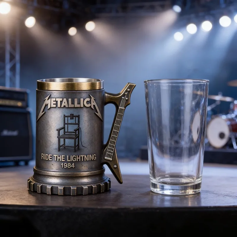 Ruru Metallica Guitar Handle Beer Mug, Ride The Lightning 1984 Collectible Coffee Cup for Rock Fans