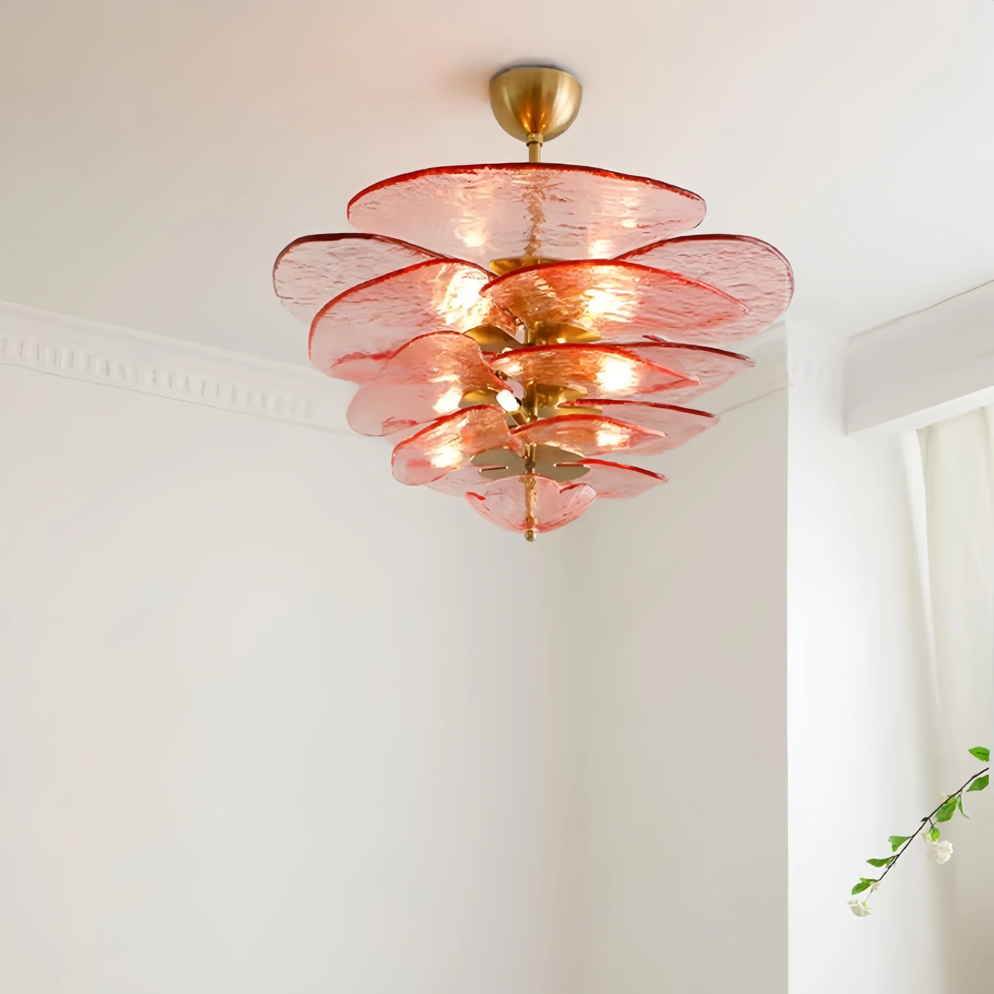 

Итальянская винтажная стеклянная люстра с янтарным розовым цветком, подвесной светильник для кафе, ресторана, гостиной, кабинета, муранского декора, подвесной светильник