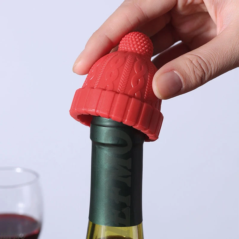 سدادة نبيذ عيد الميلاد مع قبعة، سدادة زجاجة قبعة سانتا للنبيذ الشمبانيا، هدية احتفالية وديكور الحفلات، ملحقات بار المطبخ #2