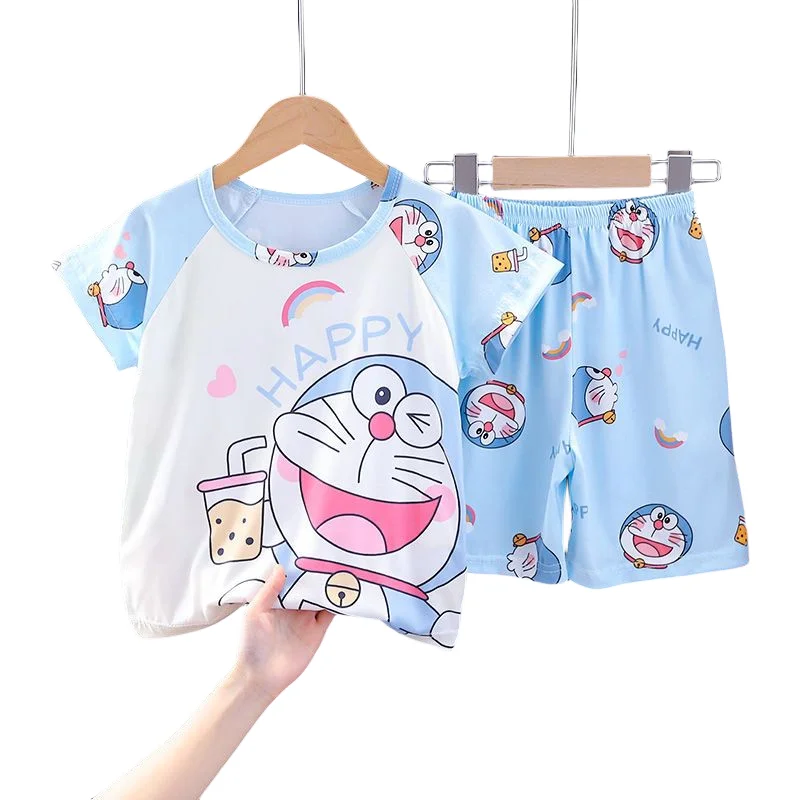 Hello kitty cartoon children's pajamas summer thin section creative cute boys and girls air-conditioning home service set gift